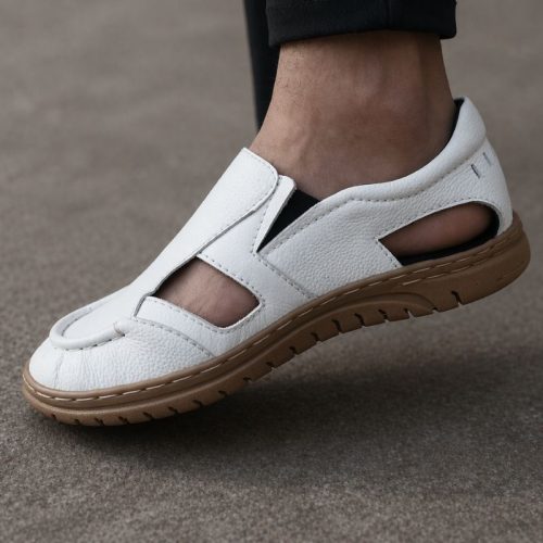 Genuine Cow Leather Sandal Shoes 202 White Brown